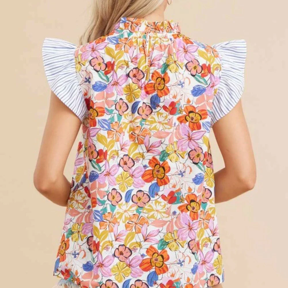 Spring Floral & Strip Contrast Top - Picture 3 of 5